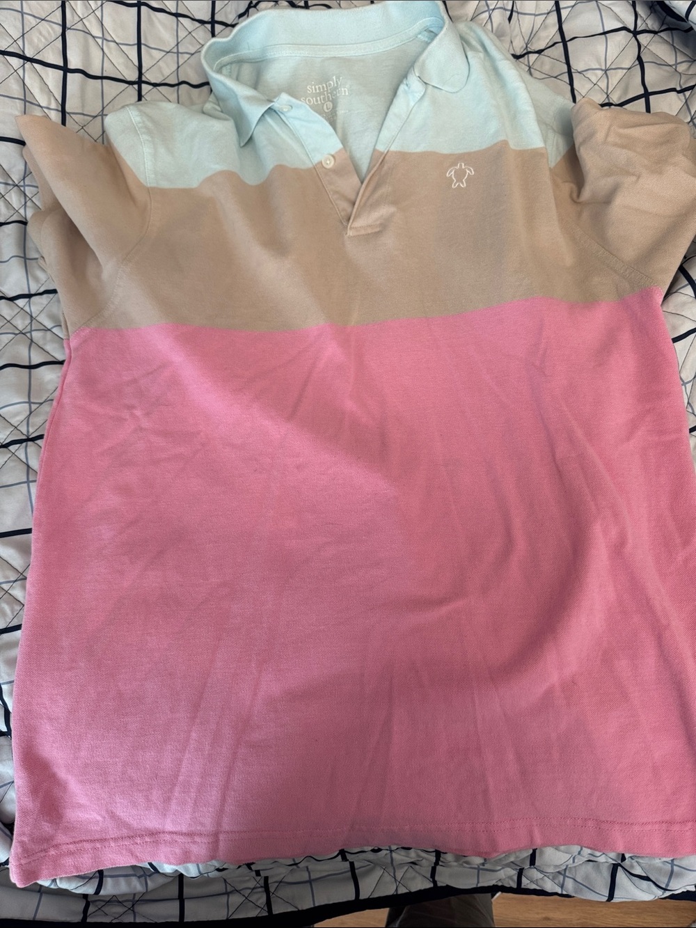 Simple Colorblock Polo in Pink, Tan & Light Blue